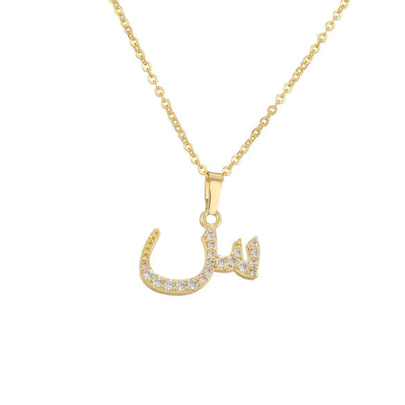 Jewelry Copper Zirconia Arabic Letter Pendant Necklace Personality Hip Hop O Chain