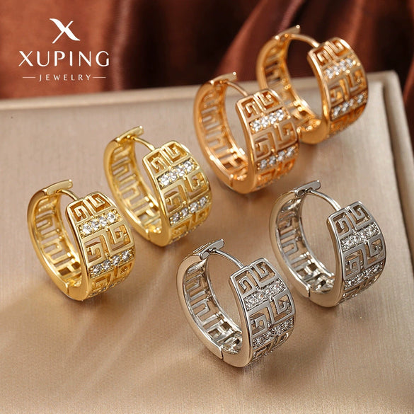 Jewelry Copperzinc Alloy Inlaid Zircon Geometric Pattern Circle Earrings For Women With Electroplating
