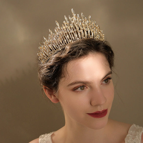 Jewelry Court Style Light Luxury Alloy Crystal Hairband Crown Electroplated For Women