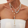 Jewelry Cross Imitation Pearl Alloy Acrylic Diamond Geometric Handmade Electroplated Necklace For Women