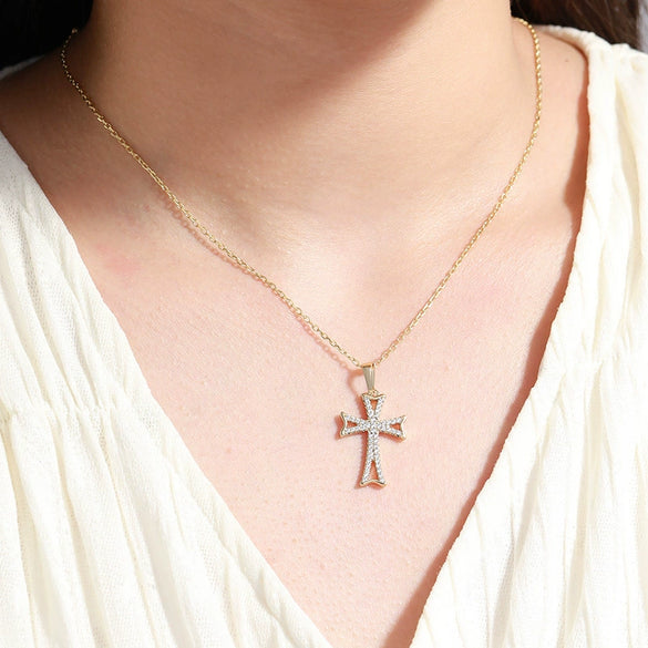 Jewelry Cross Pendant Necklace Alloy Gold Plated Electroplated Style