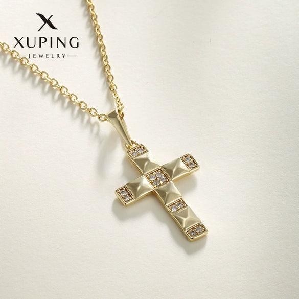 Jewelry Cross Pendant Necklace Alloy Gold Plated Electroplated Style