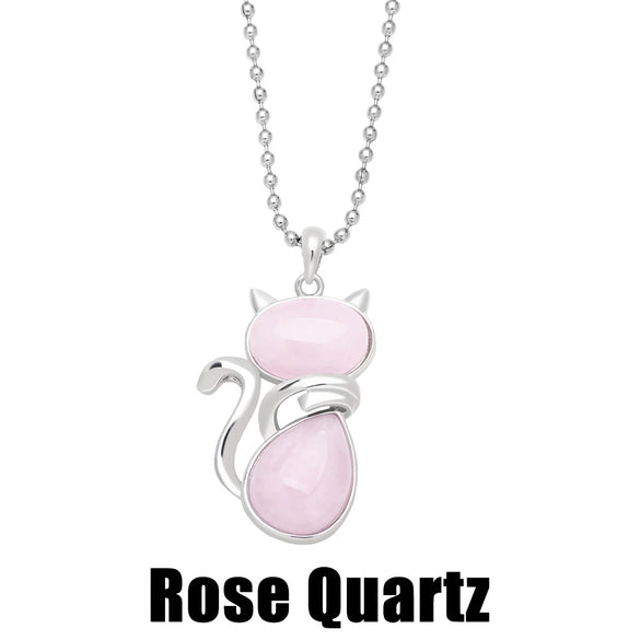 Jewelry Crystal Agate Cat Pendant Necklace Copper Ball Chain Retro Fashion Electroplated Women's