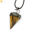 Jewelry Crystal Natural Stone Minimalist Geometric Tapered Pointed Bronze Plated Pendant Necklace With Leather Rope