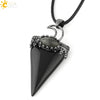 Jewelry Crystal Natural Stone Minimalist Geometric Tapered Pointed Bronze Plated Pendant Necklace With Leather Rope