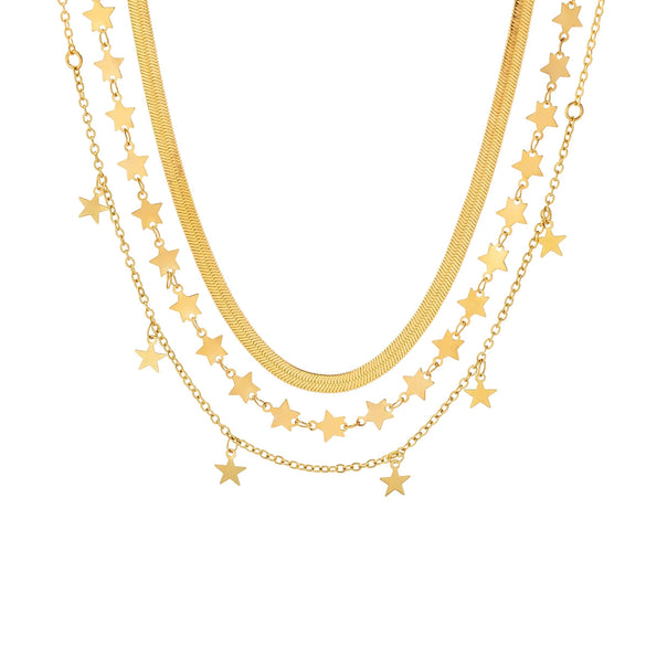 Jewelry Crystal Star Choker Necklace Metal Snake Bone Chain Geometric Electroplating Style
