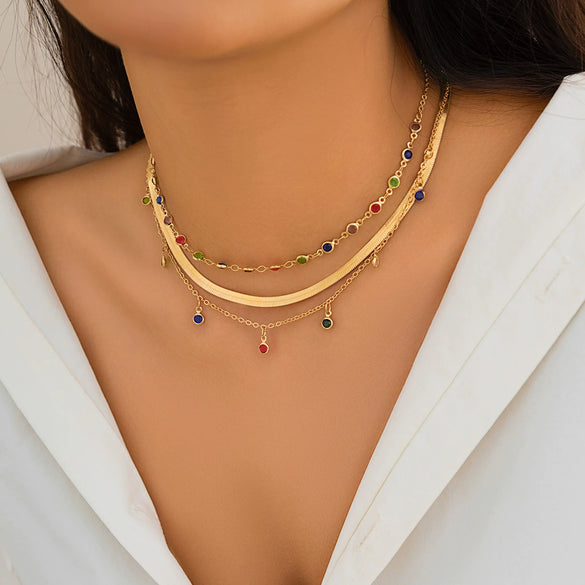 Jewelry Crystal Star Choker Necklace Metal Snake Bone Chain Geometric Electroplating Style