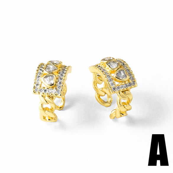 Jewelry Cshaped Zircon Goldplated Pierced Ear Bone Clip Earrings Copper Geometric Light Luxury Electroplated