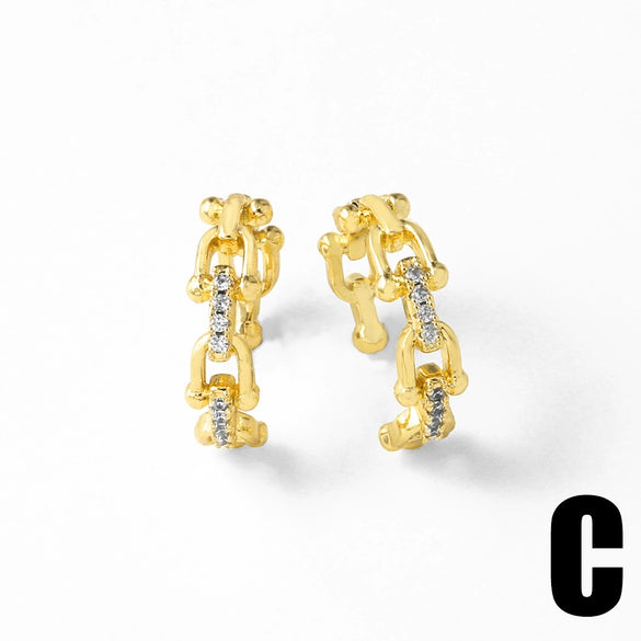 Jewelry Cshaped Zircon Goldplated Pierced Ear Bone Clip Earrings Copper Geometric Light Luxury Electroplated