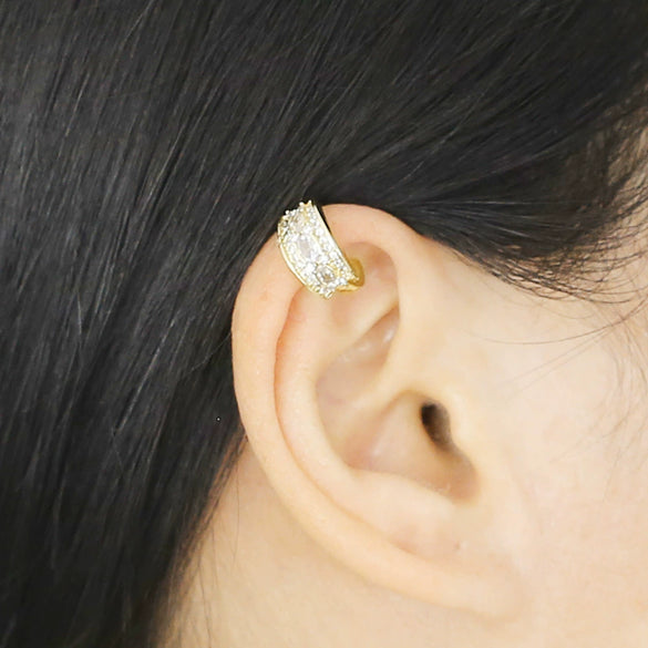 Jewelry Cshaped Zircon Goldplated Pierced Ear Bone Clip Earrings Copper Geometric Light Luxury Electroplated