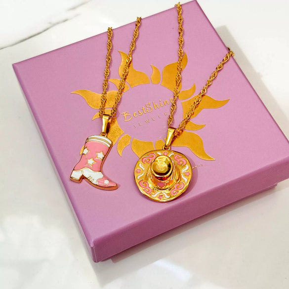 Jewelry Denim Boots Cowboy Hat Pendant Necklace Retro Style Copper Titanium Steel Geometric Pattern Furnace Vacuum Plating Electroplating