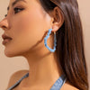 Jewelry Denim Printed Cloth Metal Pure Handmade Geometric Hoop Earrings For Women