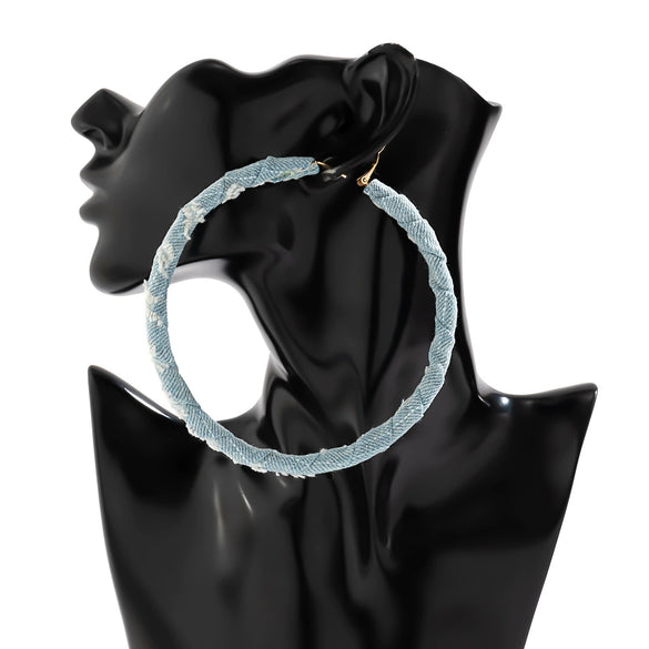 Jewelry Denim Printed Cloth Metal Pure Handmade Geometric Hoop Earrings For Women