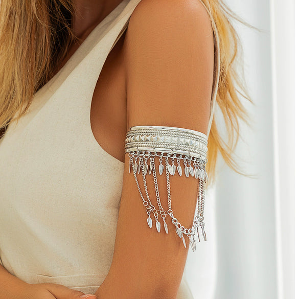 Jewelry Denim Style Metal Coin Tassel Arm Chain Dunhuang Leaf Retro Bracelet Ironaluminum Chain Alloy Electroplated