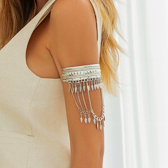 Jewelry Denim Style Metal Coin Tassel Arm Chain Dunhuang Leaf Retro Bracelet Ironaluminum Chain Alloy Electroplated