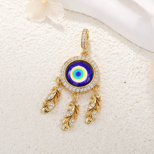 Jewelry Devil's Eye Pendant Bracelet Necklace Copper Gold Plated Inlay