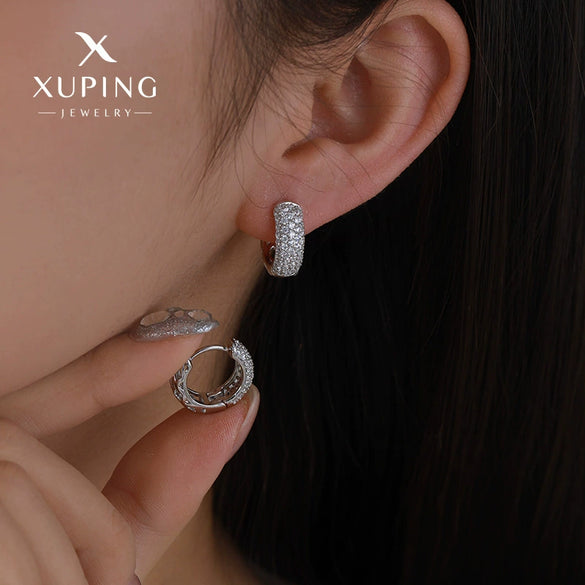 Jewelry Diamond Hoop Round Earrings Geometric Style Electroplating