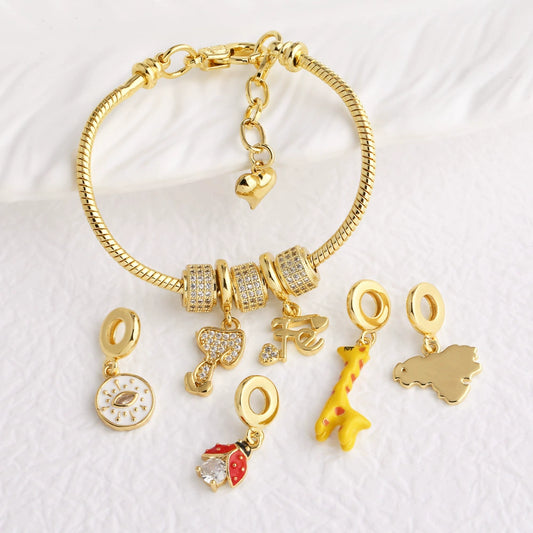 Jewelry Diy Accessories Copper Heart Giraffe Pendant Hand Bracelet Geometric Pattern Electroplated