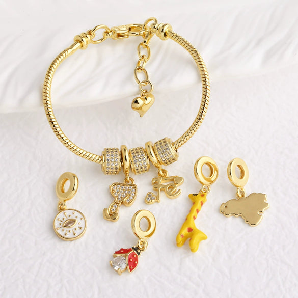 Jewelry Diy Accessories Copper Heart Giraffe Pendant Hand Bracelet Geometric Pattern Electroplated