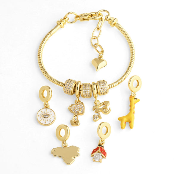 Jewelry Diy Accessories Copper Heart Giraffe Pendant Hand Bracelet Geometric Pattern Electroplated