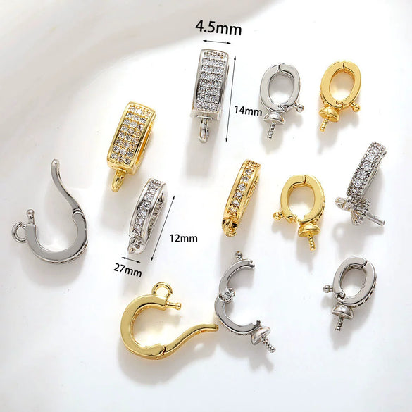 Jewelry Diy Accessories Copper Zirconium Pearl Necklace Buckle Bracelet Pendant Buckle With Geometric Style Electroplating