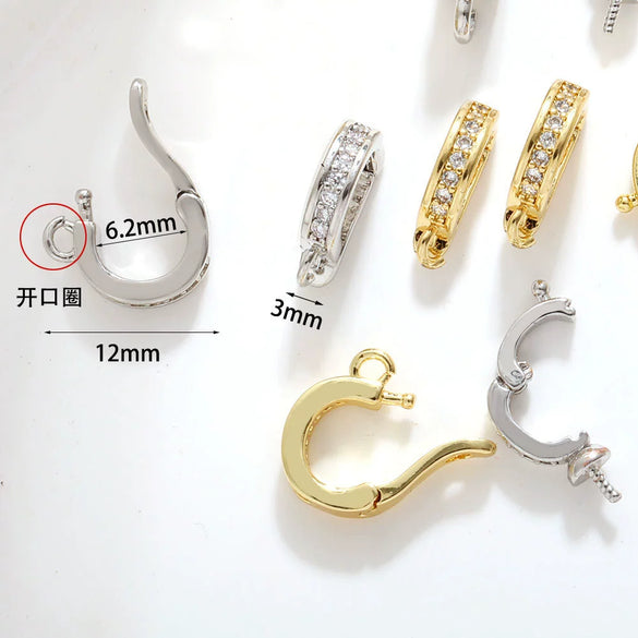 Jewelry Diy Accessories Copper Zirconium Pearl Necklace Buckle Bracelet Pendant Buckle With Geometric Style Electroplating