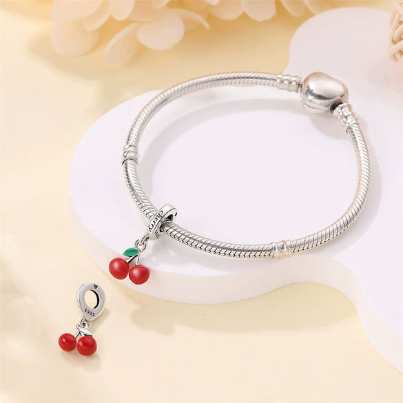 Jewelry Diy Bracelet 925 Sterling Silver Cherry Beaded Charm Epoxy Design