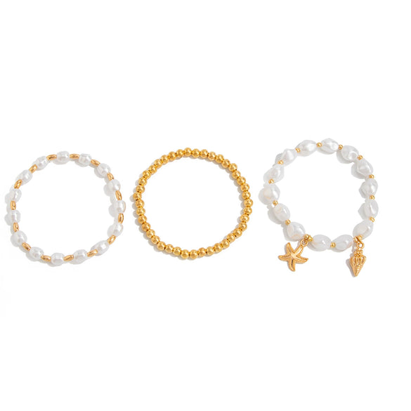 Jewelry Dopamine Colorful Cross Shell Pendant Elastic Bracelet Ccb Material Geometric Animal Zodiac Electroplating Style For Women
