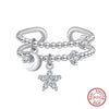 Jewelry Double Layer Adjustable Opening Ring S925 Sterling Silver Star Moon Element Electroplated