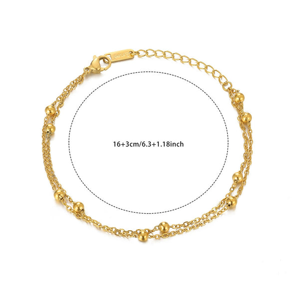 Jewelry Double Layer Anklet Stainless Steel Leaves Pattern Women's