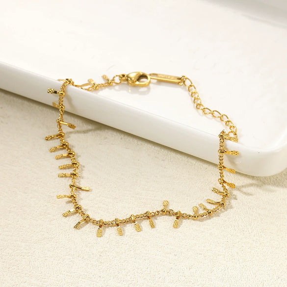 Jewelry Double Layer Anklet Stainless Steel Leaves Pattern Women's