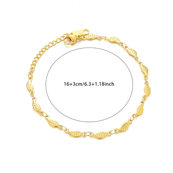 Jewelry Double Layer Anklet Stainless Steel Leaves Pattern Women's