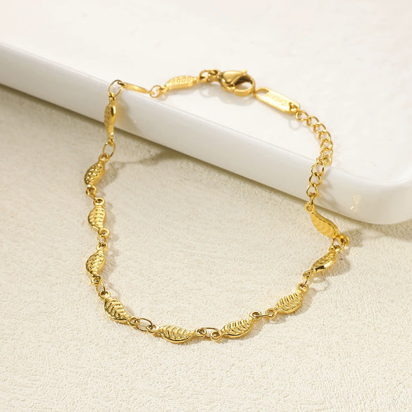 Jewelry Double Layer Anklet Stainless Steel Leaves Pattern Women's