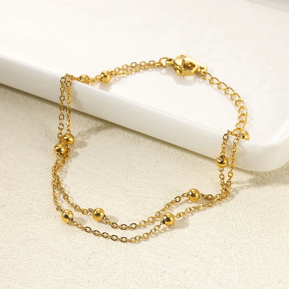 Jewelry Double Layer Anklet Stainless Steel Leaves Pattern Women's