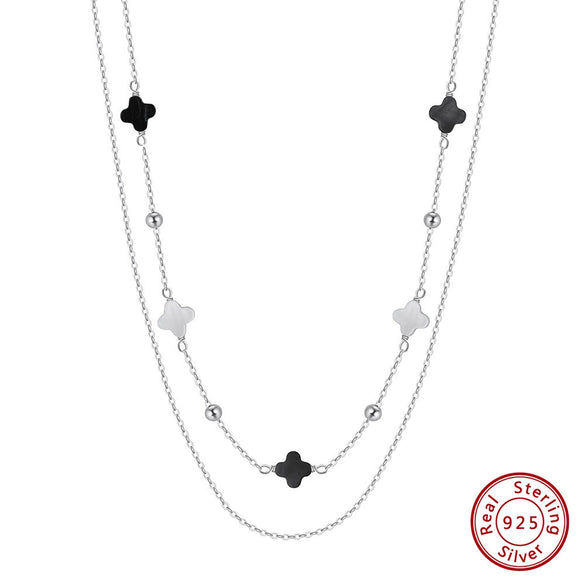 Jewelry Double Layer Star Four Leaf Clover Shell O Word Chain Necklace Silver Electroplated For Women