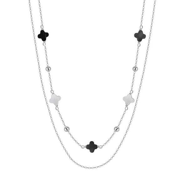Jewelry Double Layer Star Four Leaf Clover Shell O Word Chain Necklace Silver Electroplated For Women