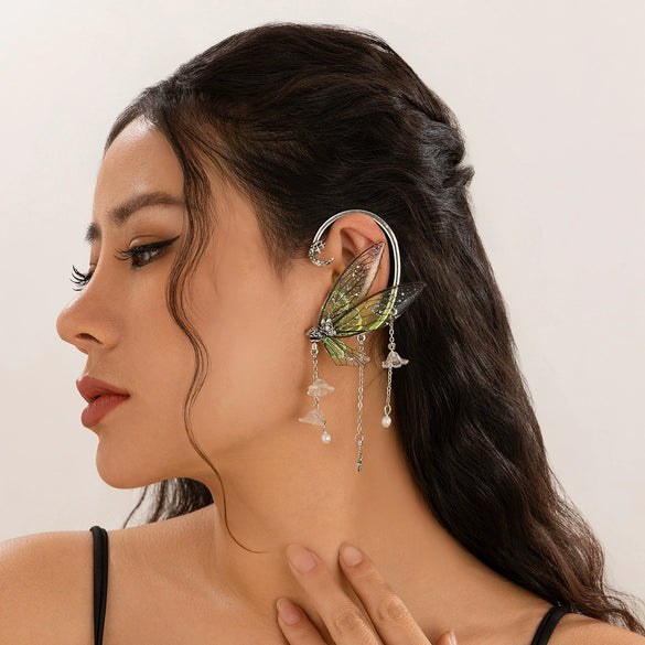Jewelry Earring Alloy Resin Imitation Pearl Acrylic Forest Style Elf Ear Tassel Butterfly Outline
