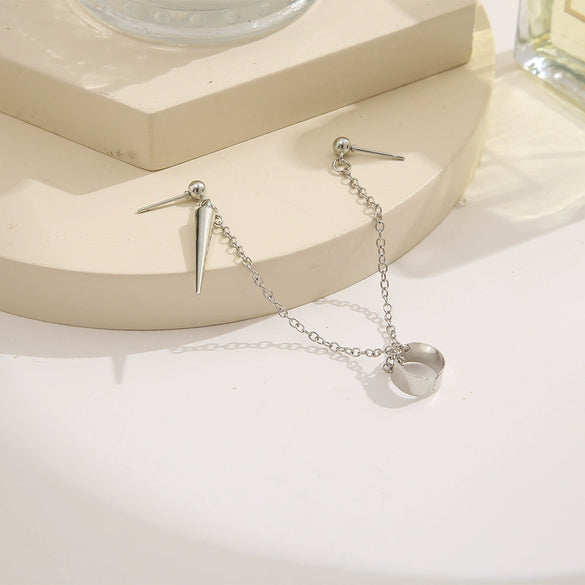 Jewelry Earrings Alloy Silver Vintage Creative Simple Pointed Cone Long Chain Electroplated