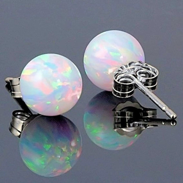 Jewelry Earrings Round White Opal Brass Electrical White Steel Geometric Electroplating For Women