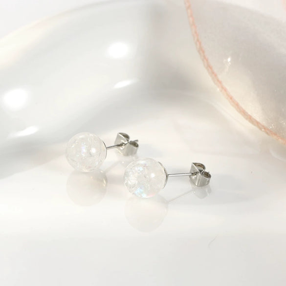 Jewelry Earrings Round White Opal Brass Electrical White Steel Geometric Electroplating For Women