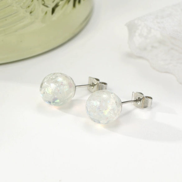 Jewelry Earrings Round White Opal Brass Electrical White Steel Geometric Electroplating For Women