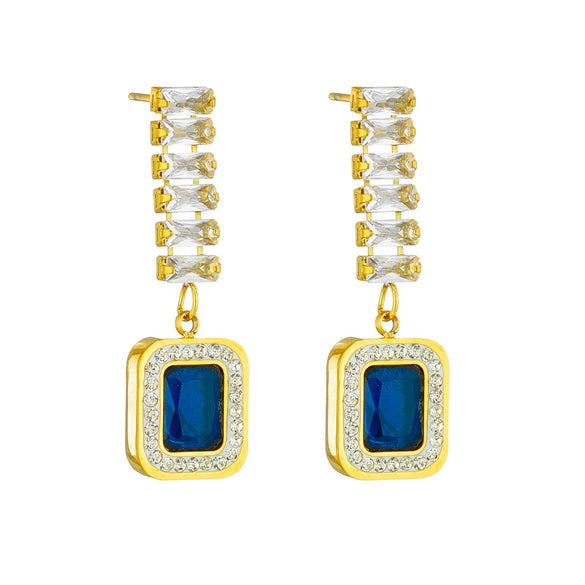 Jewelry Earrings Square Sapphire Diamondembedded Titanium Steel Geometric Electroplated Women's Light Luxury Highend Allmatch