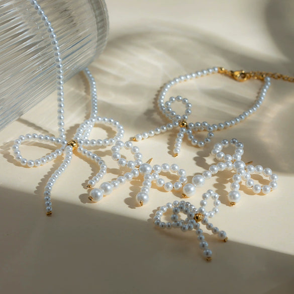 Jewelry Earrings Stainless Steel Bow Pearl Electroplated Light Luxury Women