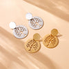 Jewelry Earrings Stainless Steel Fashion Geometric Hollow Gold Plated Round Life Tree Pendant
