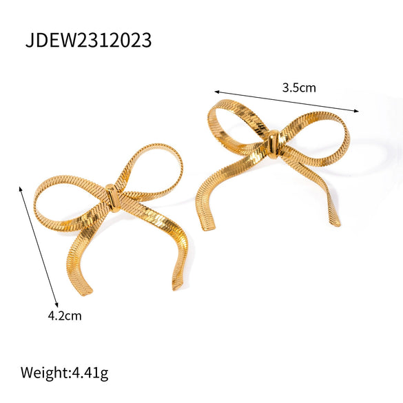 Jewelry Earrings Stainless Steel 18K Gold Geometric Bow Snake Chain Electroplating Style