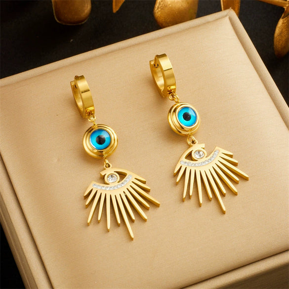Jewelry Earrings Stainless Steel Retro Fashion Blue Glasses Diamond Tassel Pendant Electroplated