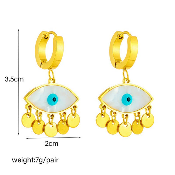Jewelry Earrings Titanium Steel Geometric Oval Blue Eye Tassel Electroplated For Women