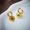 Jewelry Earrings Titanium Steel Heart Shape Geometric Pattern Inlaid Green Diamond Electroplated