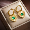 Jewelry Earrings Titanium Steel Heart Shape Geometric Pattern Inlaid Green Diamond Electroplated