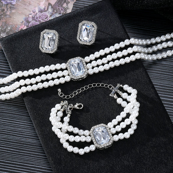 Jewelry Elegant Multilayer Imitation Pearl Necklace With Love Water Drop Bell Pattern Artificial Crystal Pendant For Women